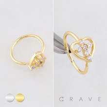 HEART-SHAPED DESIGN CENTERED WITH A MULTI CZ CROSS INLAID 316L SURGICAL STEEL NOSE HOOP RING